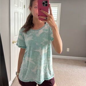 Free People Mint and White Camo Short Sleeve Tee